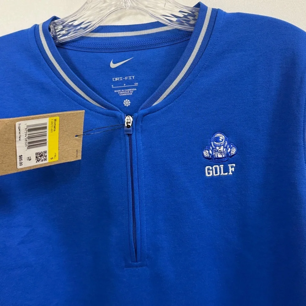 Nike Women’s Blue gray golf 1/4 zip mock neck pull over size small. NWT. Logo.